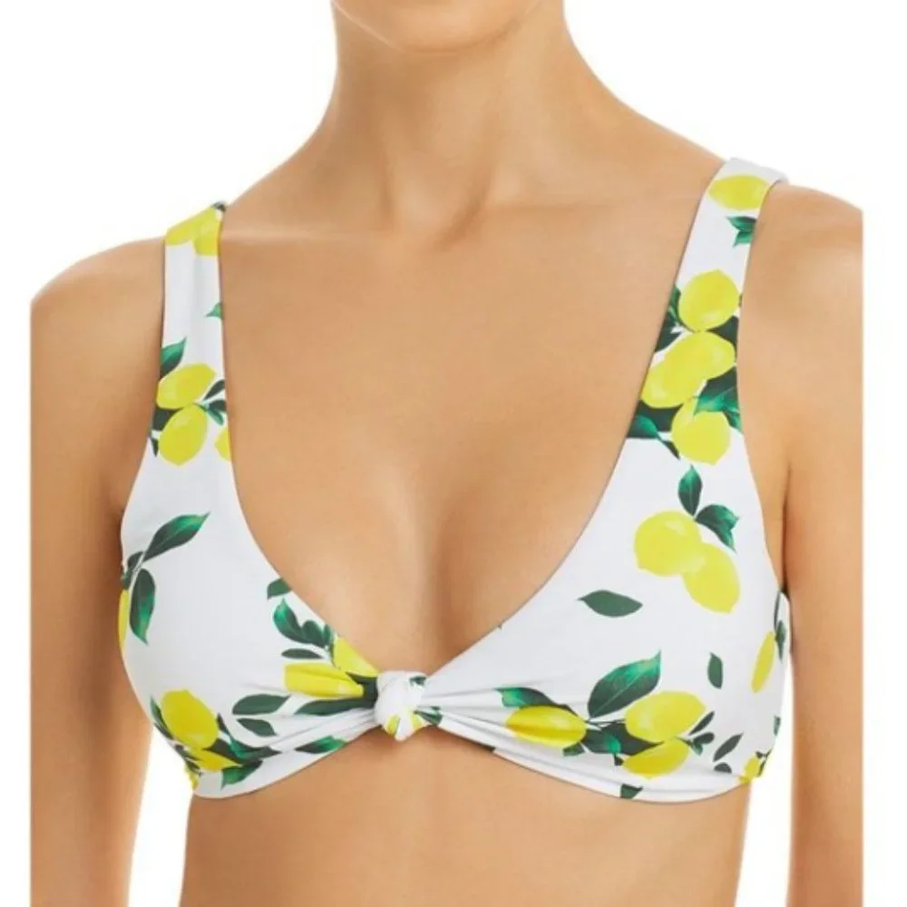 NWT AQUA Swim Knotted Lemon Print Bikini Top, Size S